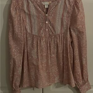 C&C‎ California Light peach and White Floral Hawaiian Print cotton Blouse Top